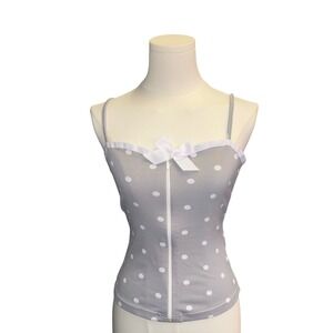 Rayure Paris Vintage Grey Polka Dot Zip Front Cami Top Bow Euro Y2K Size 38